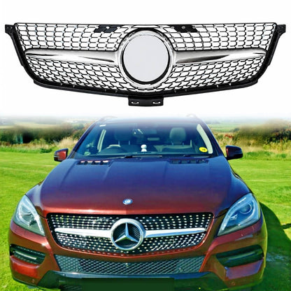 For Mercedes M‑Class W166 ML300/320/400 Front Radiator Grille (2012–2016) – Diamond Chrome