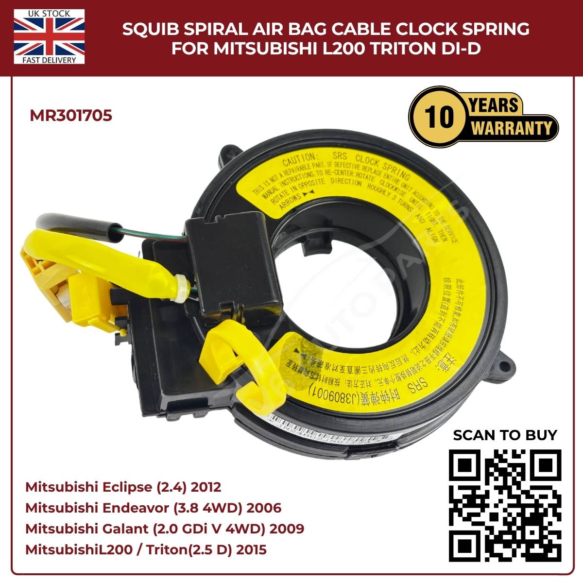 Squib Spiral Airbag Cable Clock Spring For Mitsubishi L200 Triton DI‑D (2008–2014)