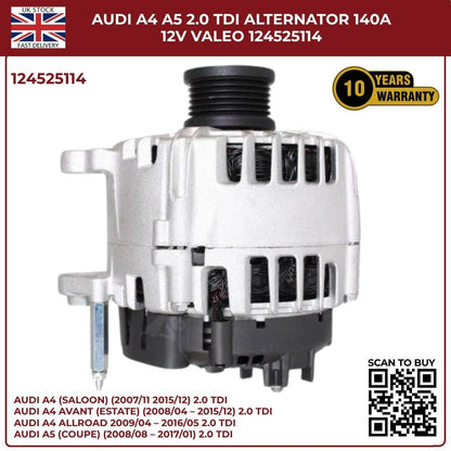 Bosch/VALEO Alternator 140A 12V – Fits Audi A4 A5 2.0 TDI – Part No. 0124525114