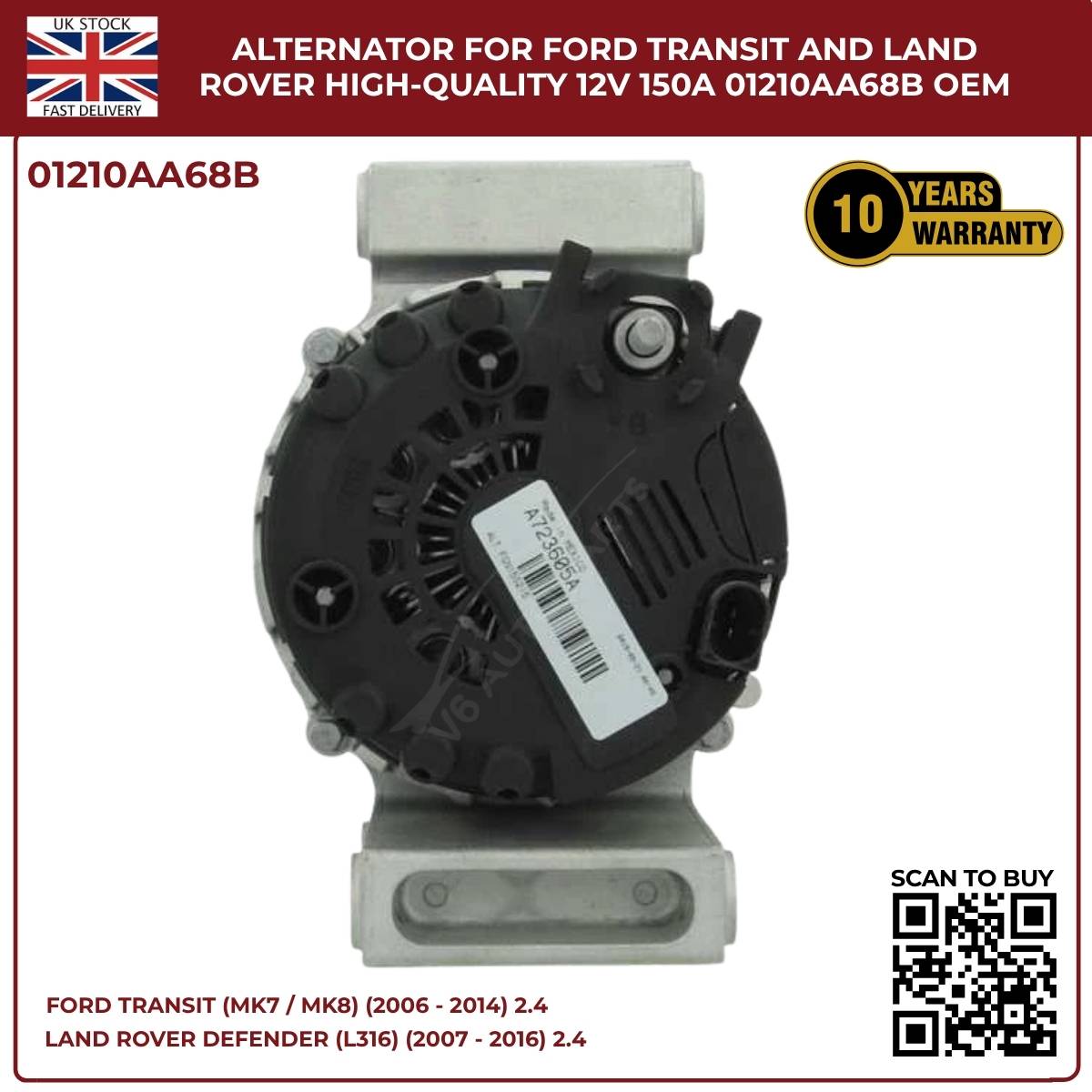 Ford Transit MK7 Alternator 2.4 TDCi Diesel 2006‑2014 – OEM Replacement (1372737 / 1581844 / 1730987)
