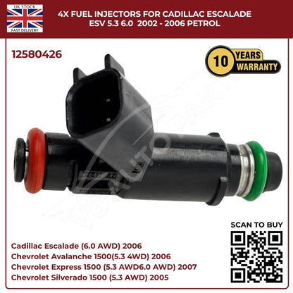 4× Fuel Injectors 12580426 – Fits 2002–2006 Cadillac Escalade ESV 5.3L & 6.0L Petrol Flex Fuel