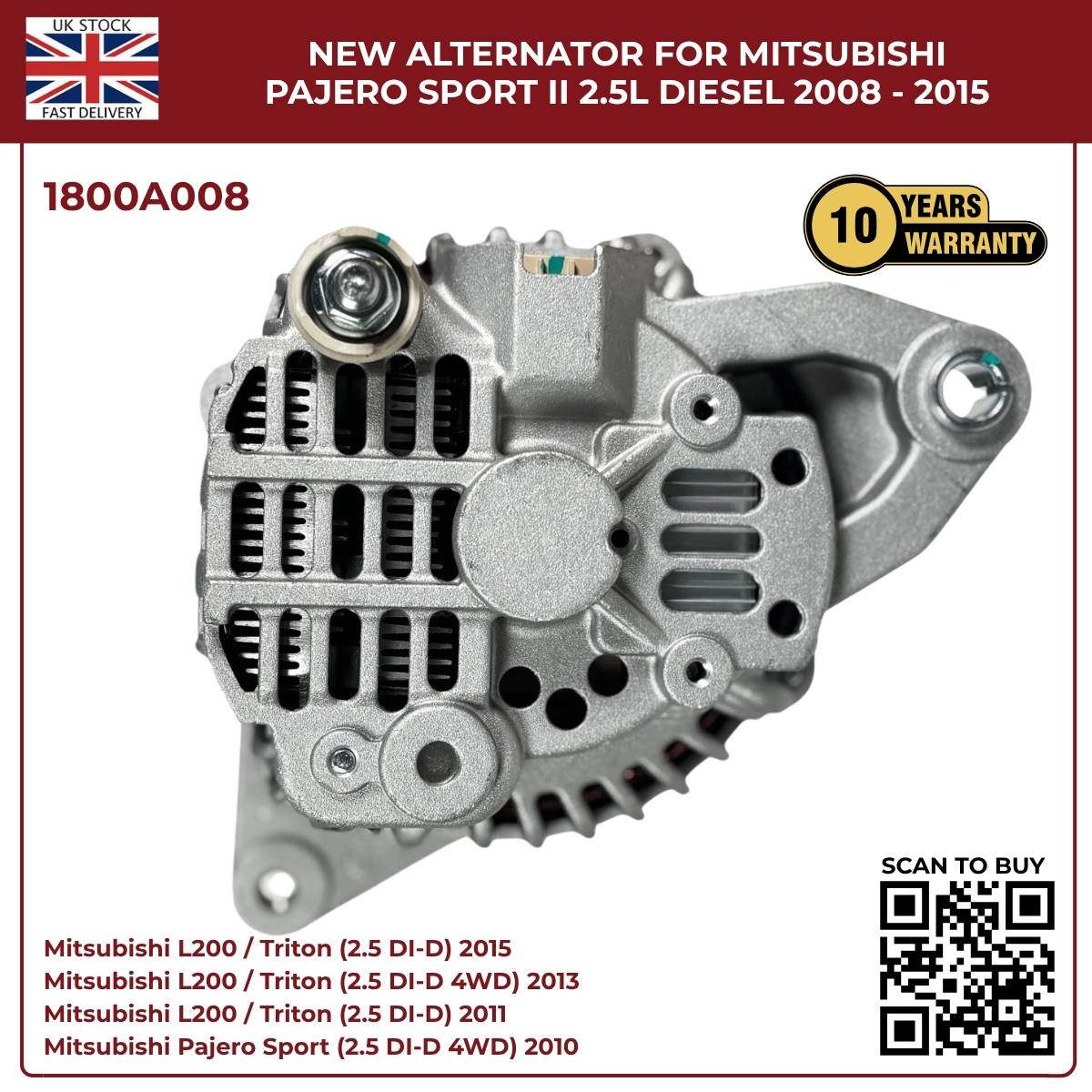 1800A008 Alternator – Mitsubishi L200 2008–2015 / Pajero Sport II 2.5L Diesel