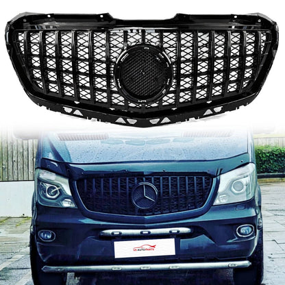 GT Panamericana Style Front Bumper Grille for Mercedes-Benz Sprinter 313 W906 (2013–2018 Facelift) – Gloss Black Radiator Grille Replacement