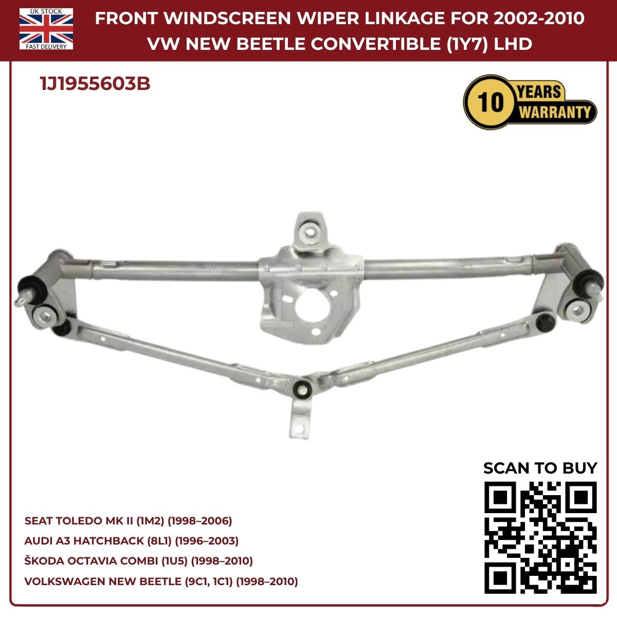 Front Windscreen Wiper Linkage – Fits 2002‑2010 VW New Beetle Convertible (1Y7) LHD | OEM 1J1955603B