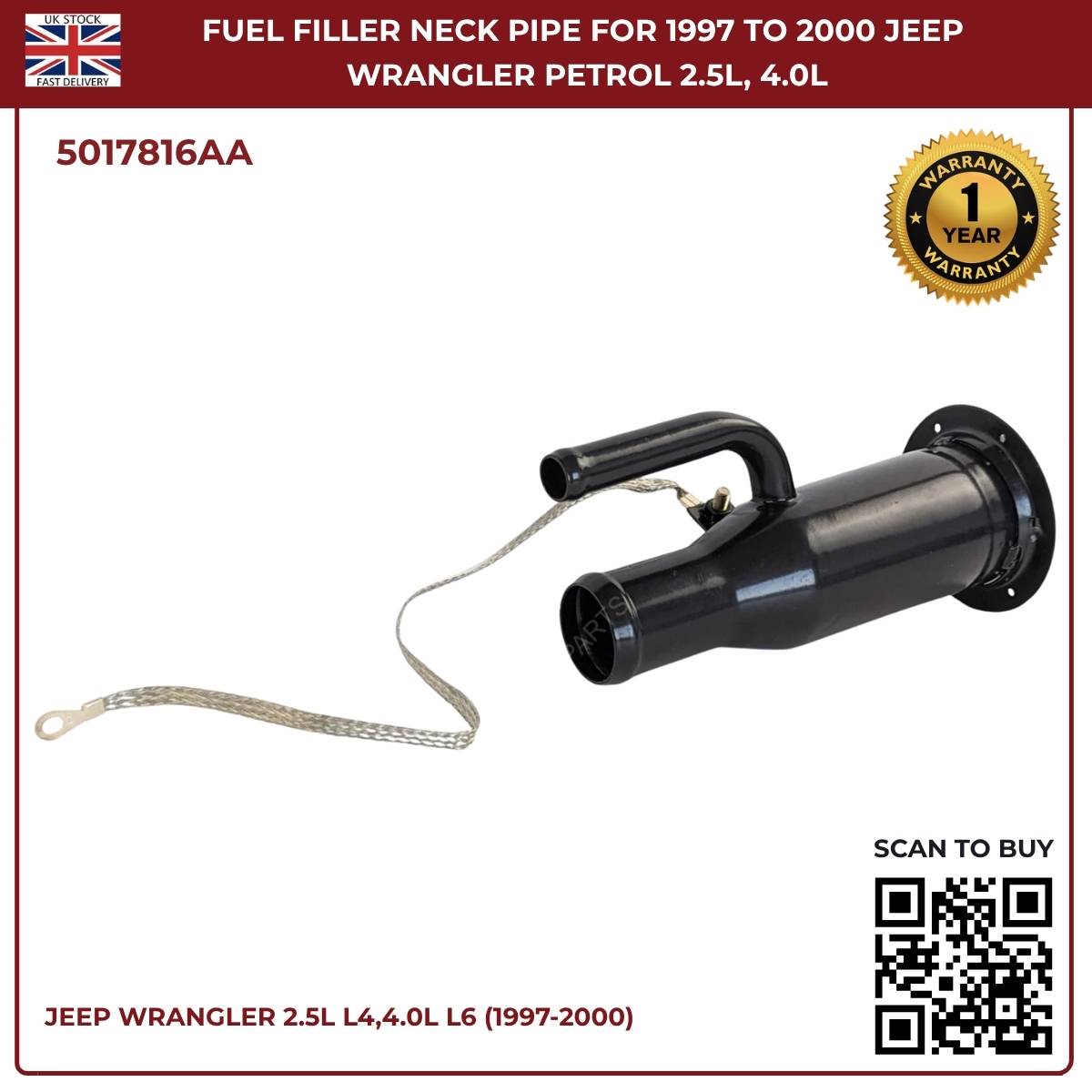 Fuel Tank Filler Neck Pipe 5017816AA – Fits Jeep Wrangler 1997–2000 2.5L & 4.0L Petrol (Mk2)