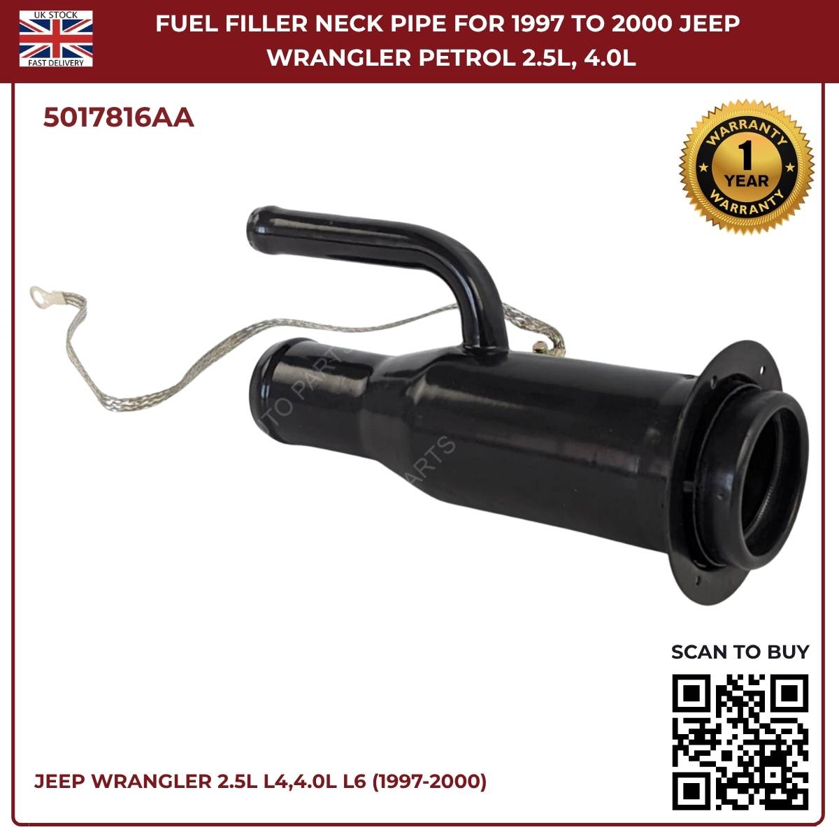 Fuel Tank Filler Neck Pipe 5017816AA – Fits Jeep Wrangler 1997–2000 2.5L & 4.0L Petrol (Mk2)
