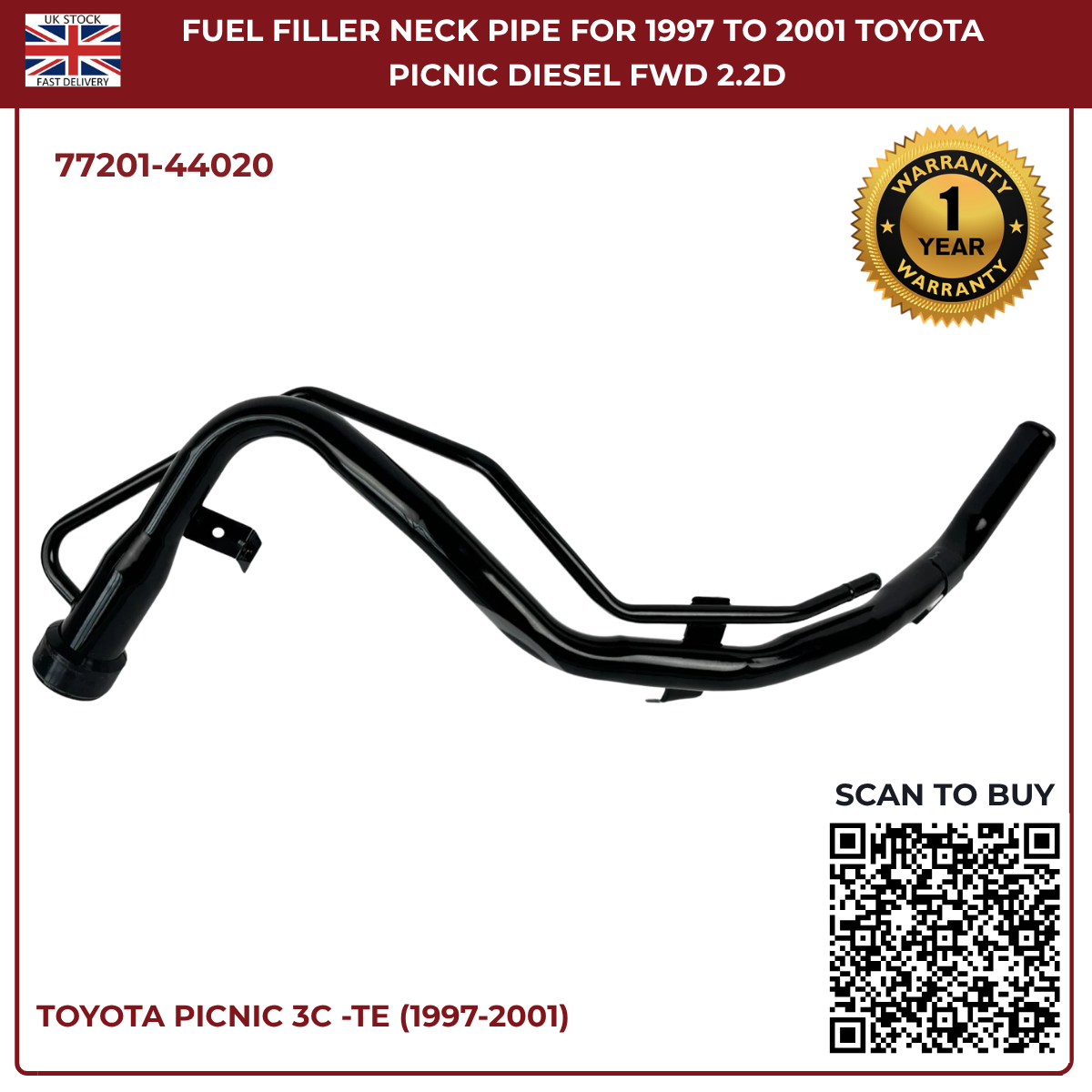Toyota Picnic Fuel Tank Filler Neck Pipe – Diesel MPV 1997–2001 | Part 77201-44020