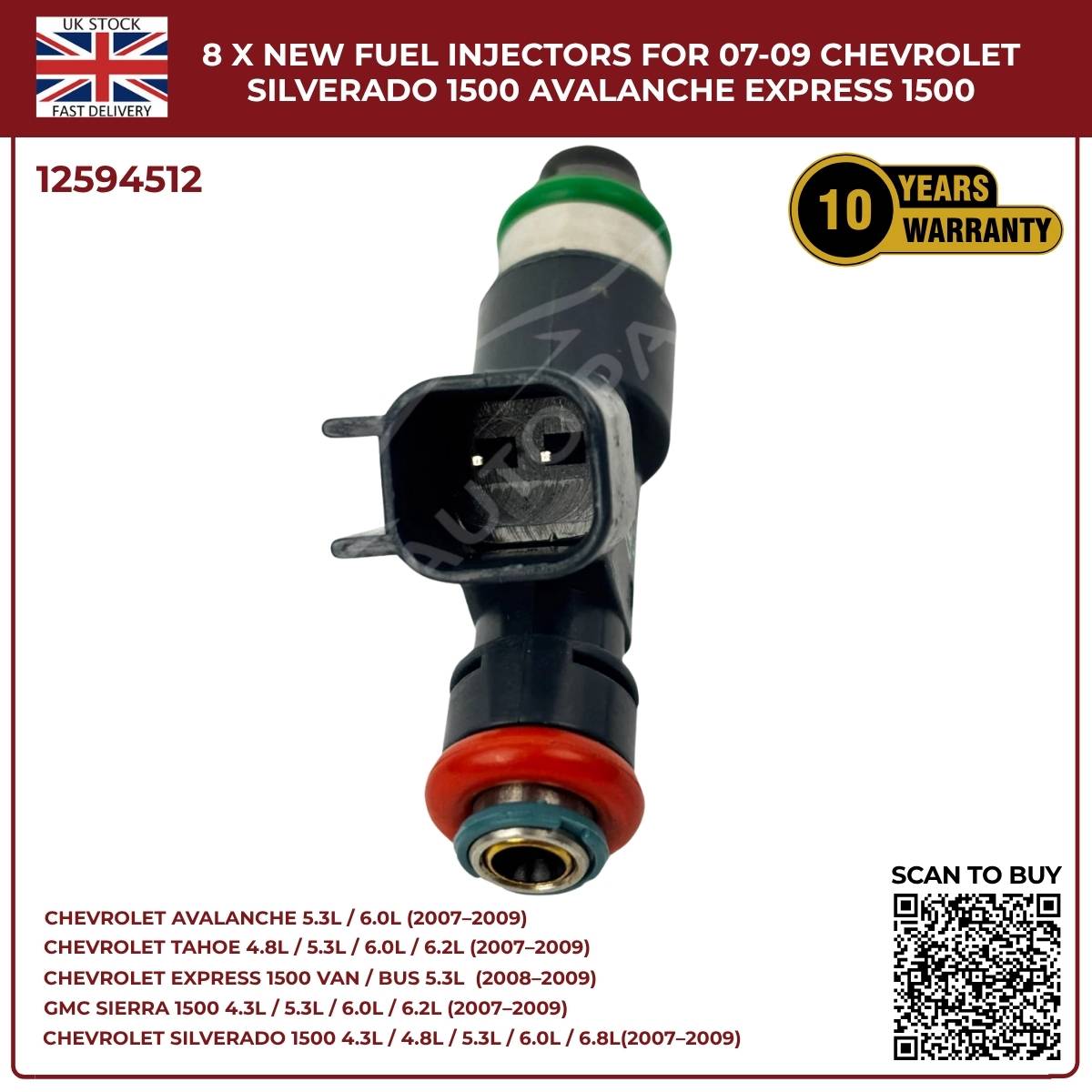 Set of 8 Fuel Injectors 12594512 – Fits Chevy Silverado, Suburban & Tahoe (2007–2009)