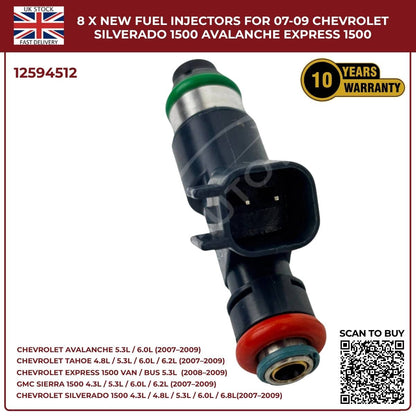 Set of 8 Fuel Injectors 12594512 – Fits Chevy Silverado, Suburban & Tahoe (2007–2009)