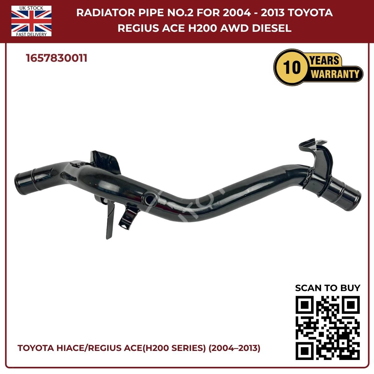 Toyota Hiace Radiator Pipe No.2 (2004–2013, Diesel 2.5L / 3.0L) – Direct Fit Replacement | Part No. 1657830011