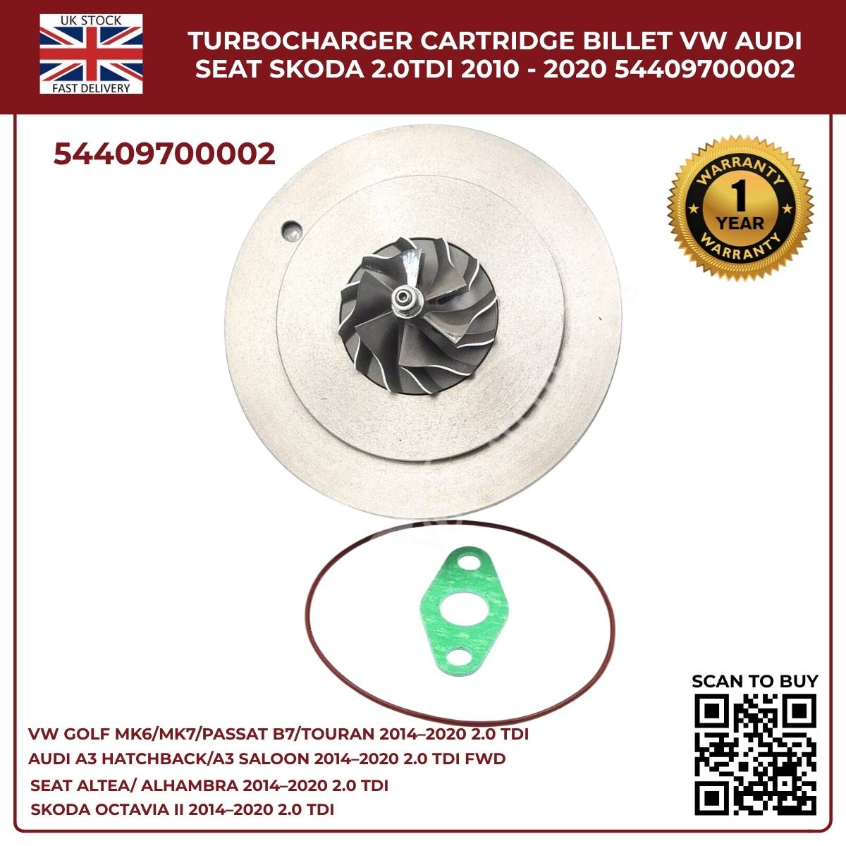 Turbocharger Cartridge Billet – Audi VW SEAT Skoda 2.0 TDI (2010–2020) | OEM 54409700002