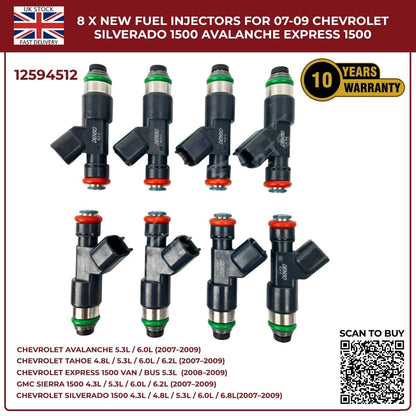 Set of 8 Fuel Injectors 12594512 – Fits Chevy Silverado, Suburban & Tahoe (2007–2009)