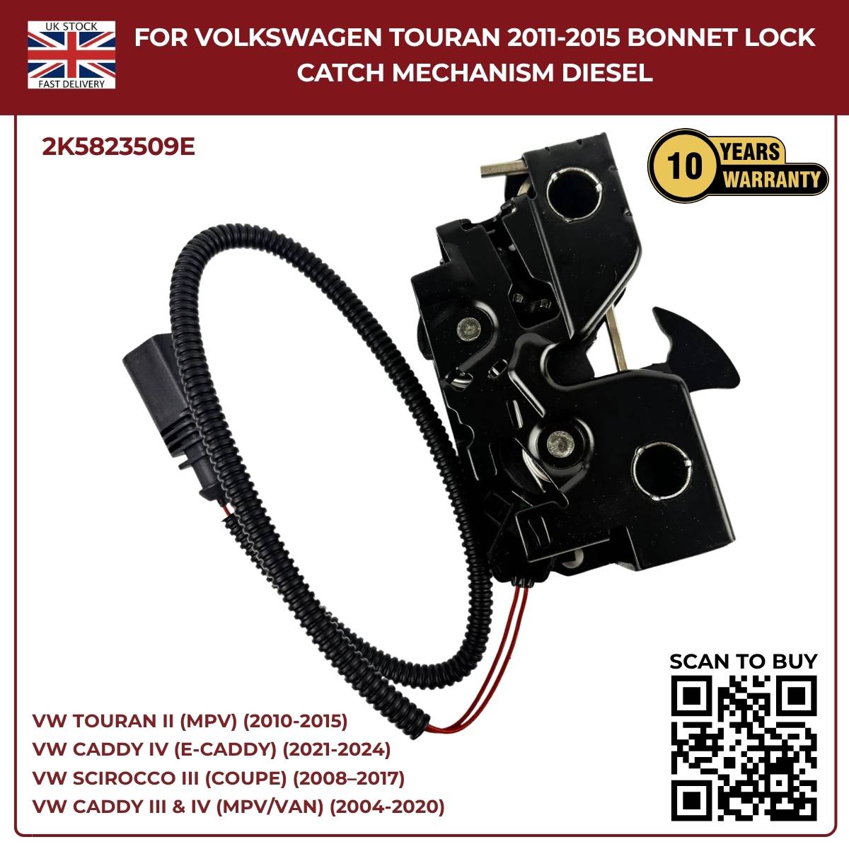 Bonnet Lock Catch Mechanism for VW Caddy MK4 2011–2020 | OEM 2K5823509E