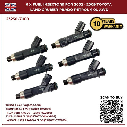 6x Fuel Injector Set 23250-31010 – Fits 2002–2009 Toyota Hilux Surf 4.0L V6 Petrol AWD/RWD