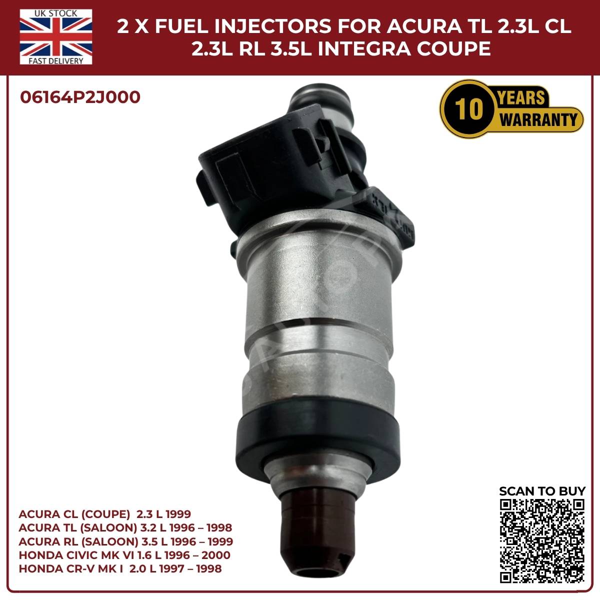 2PCS Fuel Injectors for Honda CR‑V MK1 2.0L Petrol (1997‑1998) | OEM 06164‑P2J‑000 Replacement