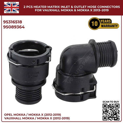 2 PCS Heater Matrix Inlet & Outlet Hose Connectors For Vauxhall ΜΟΚΚΑ Χ 2013-19