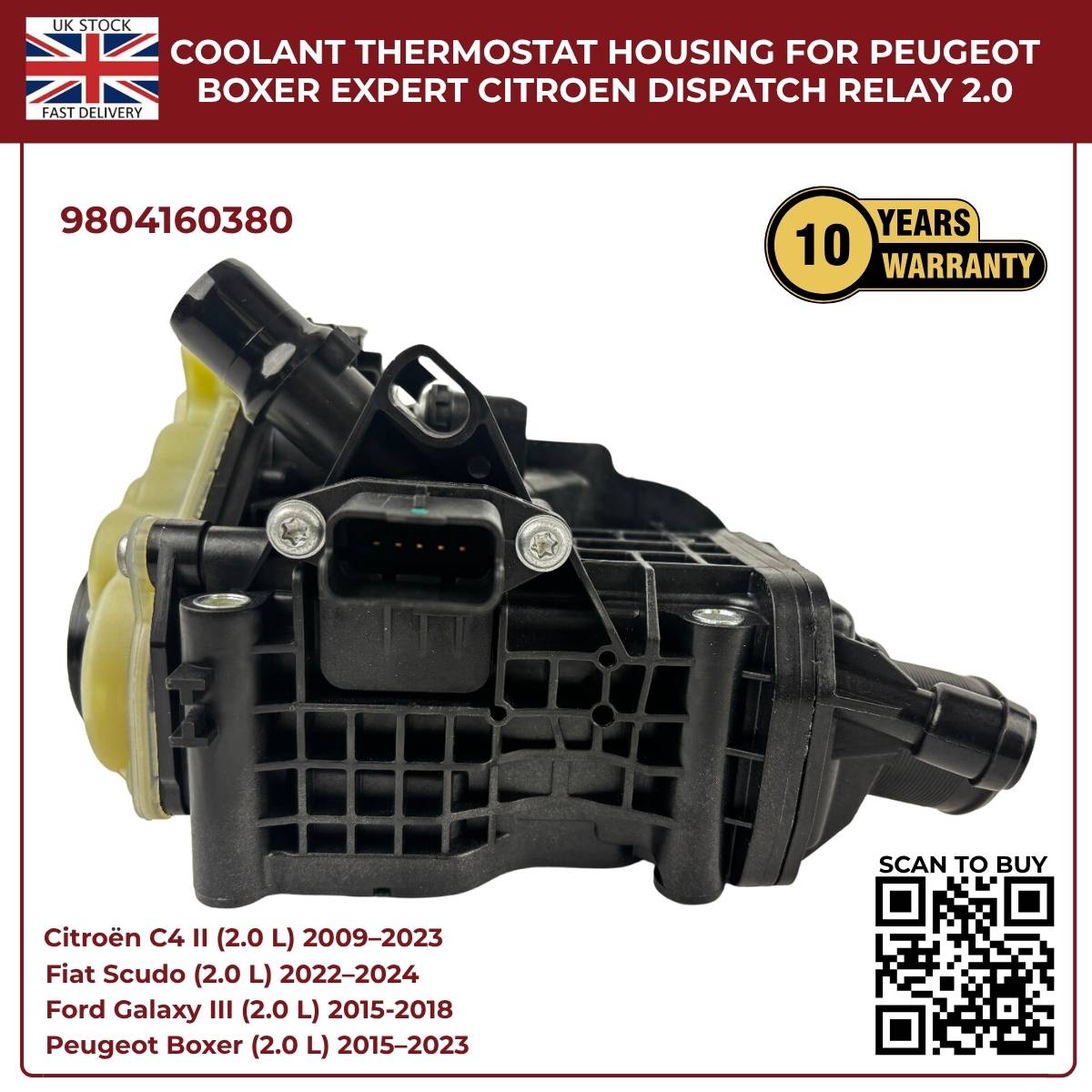 Coolant Thermostat Housing 9804160380 for Ford, Peugeot, Toyota & Vauxhall 2.0 Diesel Engines
