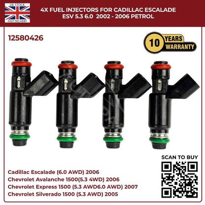 4× Fuel Injectors 12580426 – Fits 2002–2006 Cadillac Escalade ESV 5.3L & 6.0L Petrol Flex Fuel
