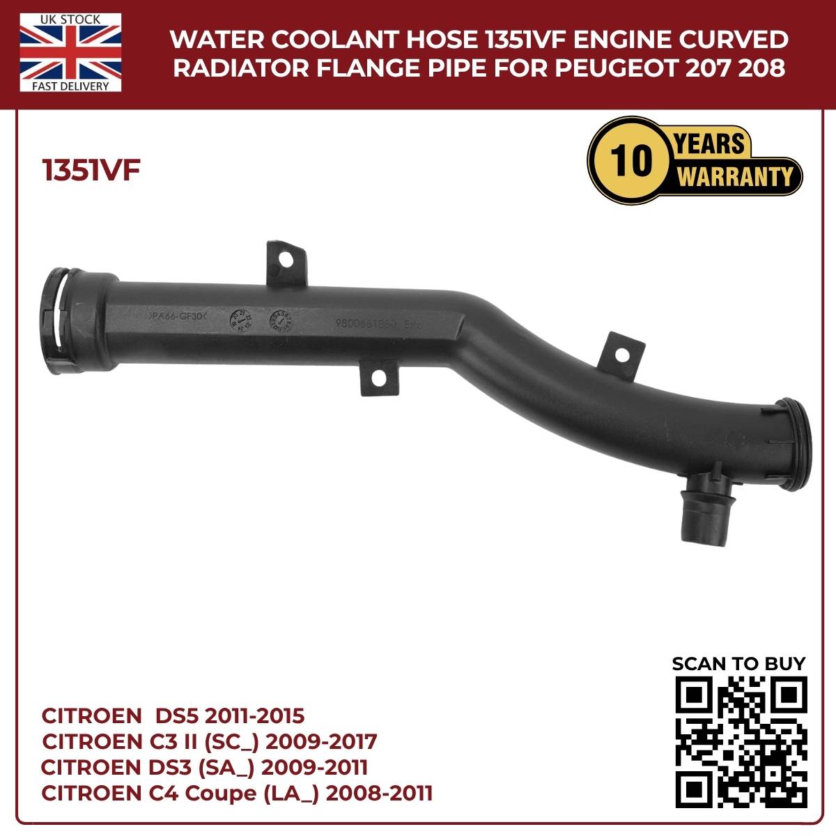 Water Coolant Hose  1351VF – Rear Right Engine Radiator Pipe for Peugeot & Citroën