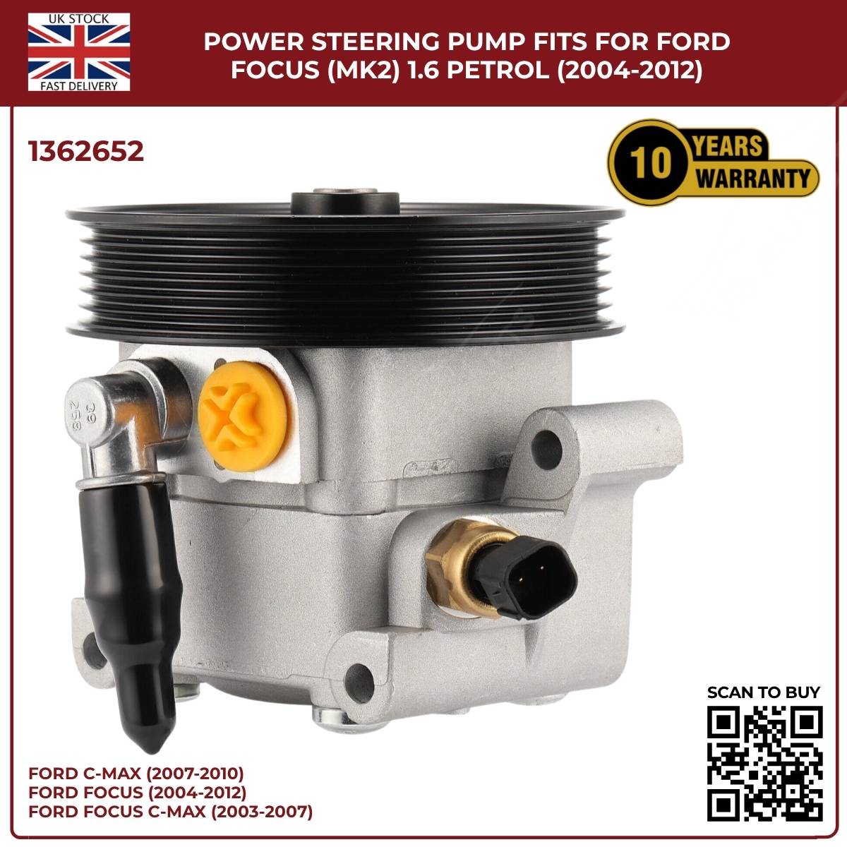Power Steering Pump – Fits Ford Focus Mk2 1.6 Petrol (2004–2012) | OEM 4M513A696AD
