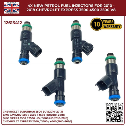 4× Fuel Injectors 12613412 – Fits 2010–2013 Chevrolet Suburban 2500 HD 6.0L V8 Petrol