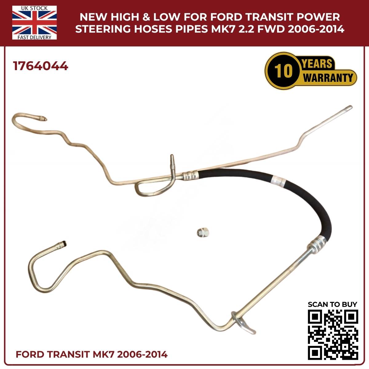 Image of Ford Transit MK7 2.2 FWD power steering high and low hoses 1764044 + 1744753, close-up view