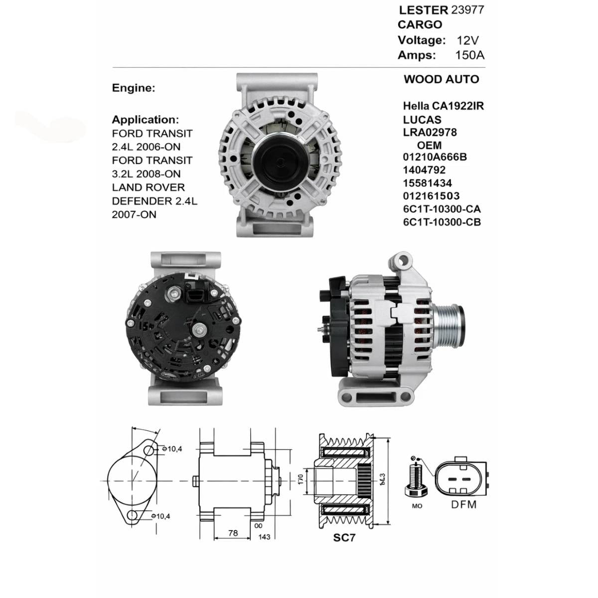 Ford Transit MK7 Alternator 2.4 TDCi Diesel 2006‑2014 – OEM Replacement (1372737 / 1581844 / 1730987)