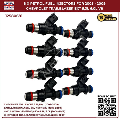 8x Fuel Injectors – Fits 2007–2010 Chevrolet Silverado 1500 / 2500HD / 3500HD – OEM Replacement