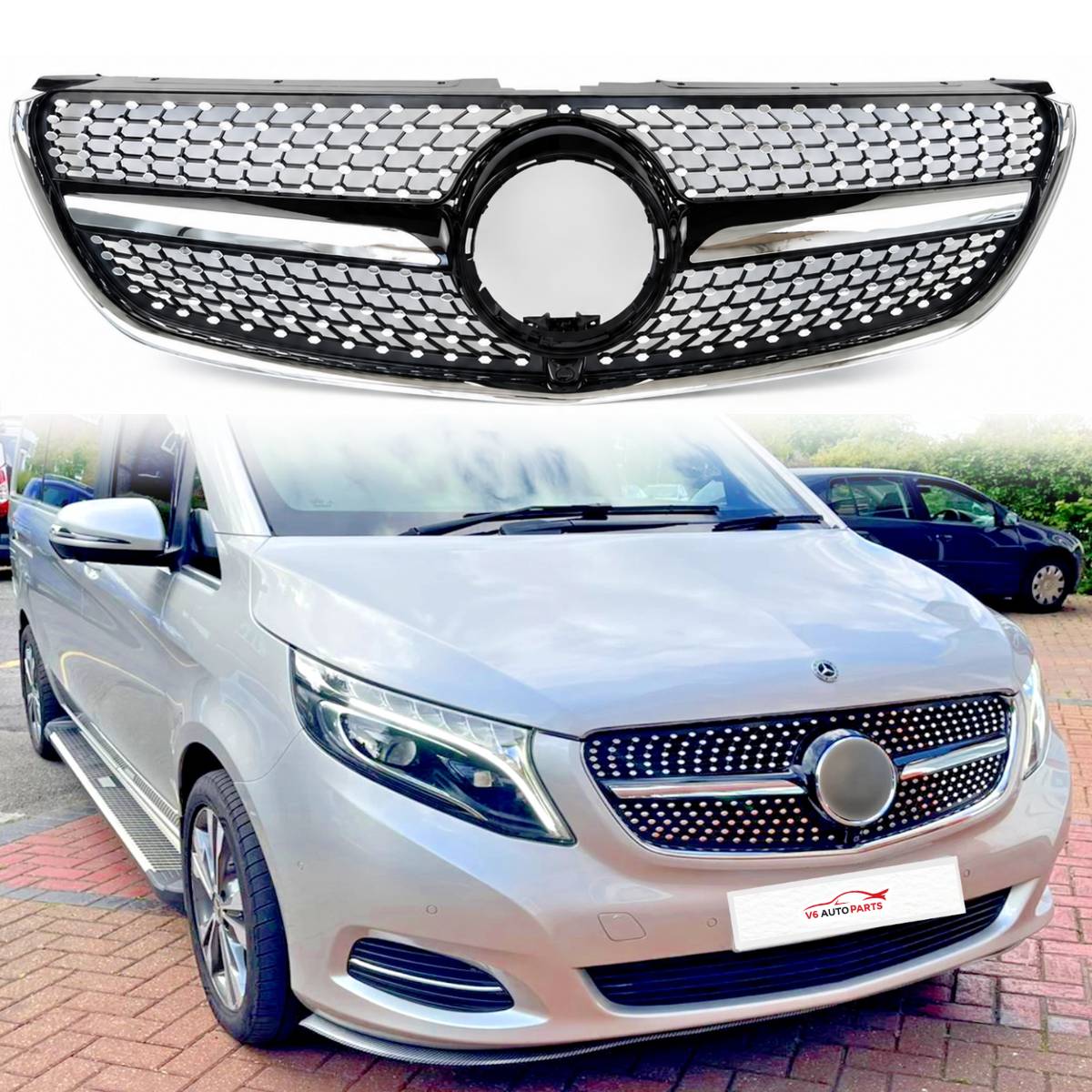 For Mercedes V-Class W447 V250 220 MPV Compatible front Bumper Diamond Black Grille 2015-22