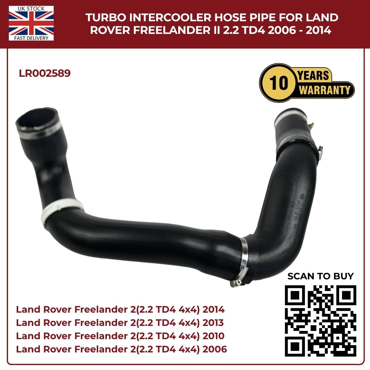 Image of LR002589 turbo boost hose for Land Rover Freelander 2.2 TD4 diesel