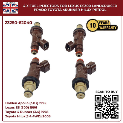4 x Fuel Injectors For Lexus ES300 Landcruiser Prado Toyota 4Runner Hilux Petrol