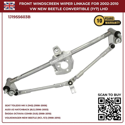 Front Windscreen Wiper Linkage – Fits 2002‑2010 VW New Beetle Convertible (1Y7) LHD | OEM 1J1955603B