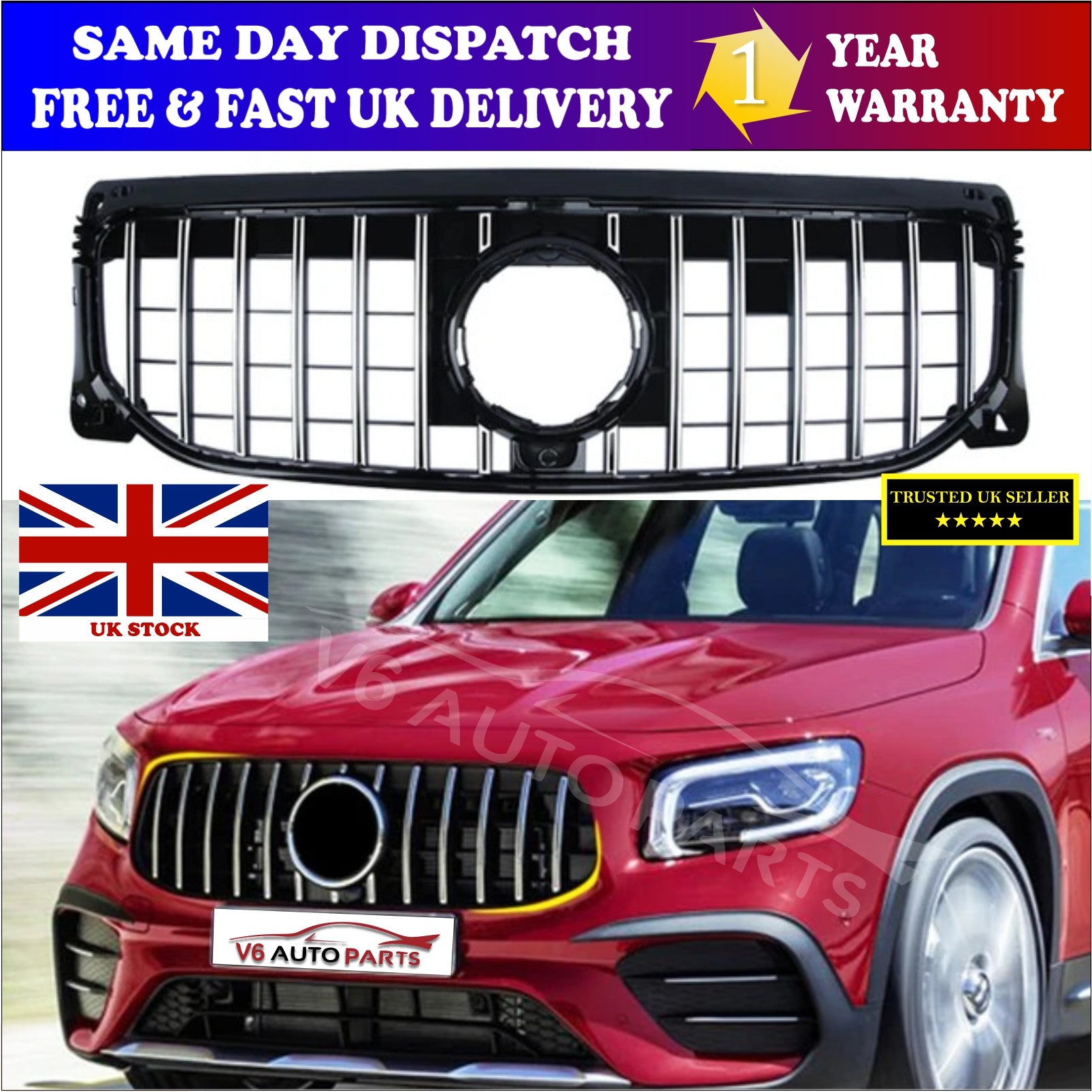 For Mercedes GLB-Class X247 180 GT-R Grill Front Radiator Chrome Grille 2019-21