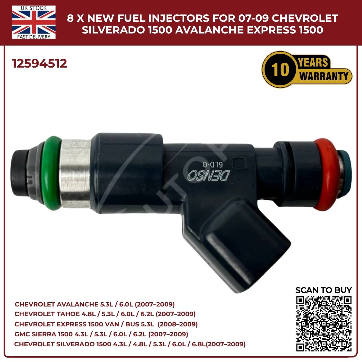 Set of 8 Fuel Injectors 12594512 – Fits Chevy Silverado, Suburban & Tahoe (2007–2009)
