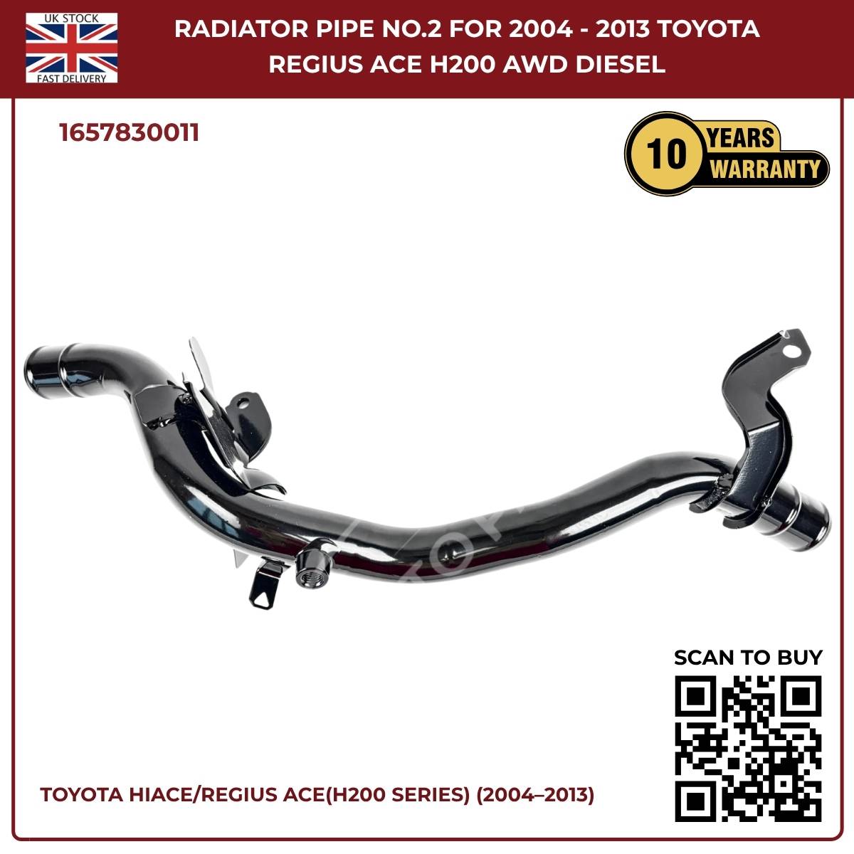 Toyota Hiace Radiator Pipe No.2 (2004–2013, Diesel 2.5L / 3.0L) – Direct Fit Replacement | Part No. 1657830011