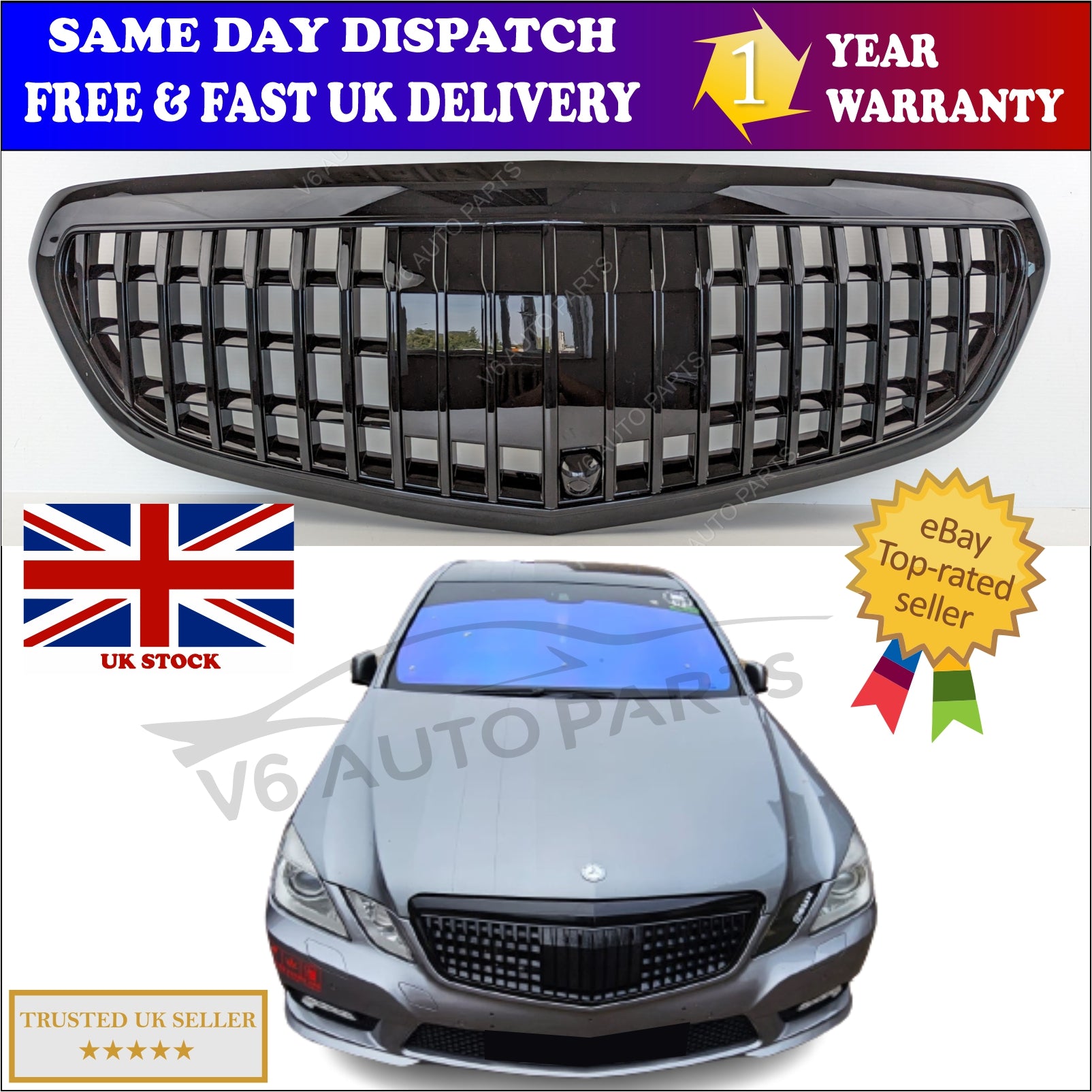 For Mercedes E-Class W212 Maybach E300 E63 AMG Front Radiator Grille 2013 - 2016
