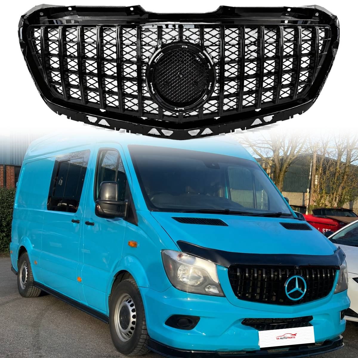 GT Panamericana Style Front Bumper Grille for Mercedes-Benz Sprinter 313 W906 (2013–2018 Facelift) – Gloss Black Radiator Grille Replacement