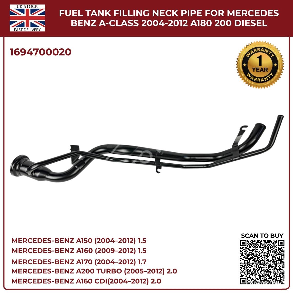 Image of Mercedes W169 fuel tank pipe 1694700020