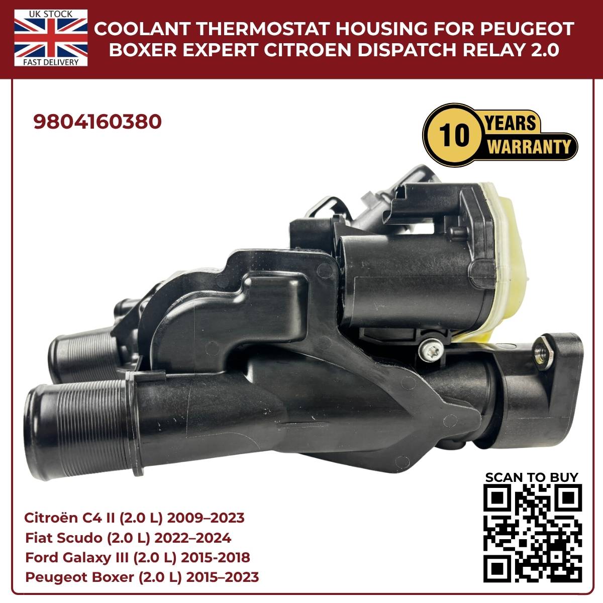 Coolant Thermostat Housing 9804160380 for Ford, Peugeot, Toyota & Vauxhall 2.0 Diesel Engines