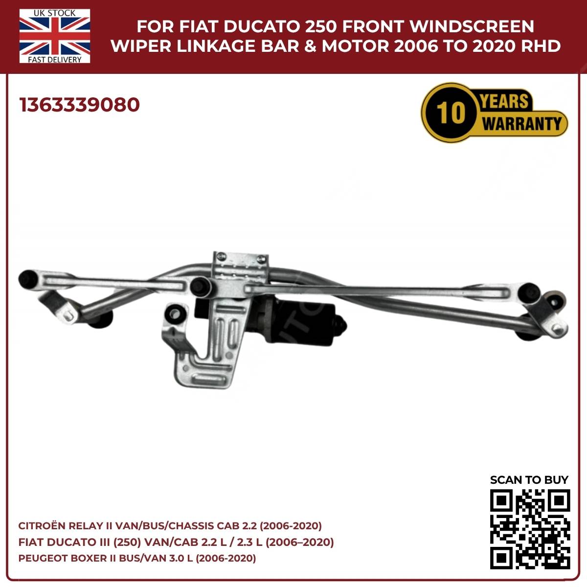 image of Citroen Relay MK2 RHD Front Windshield Wiper Mechanism 1363339080