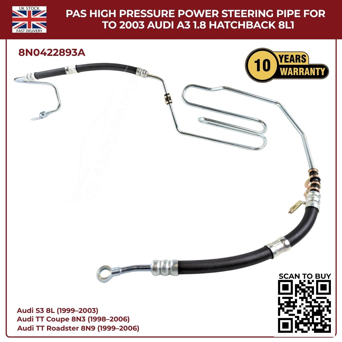 Image of Audi TT 1.8T high pressure PAS hose 8N0422893AA, close-up view
