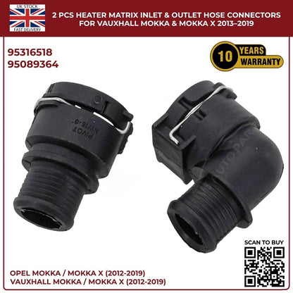 2 PCS Heater Matrix Inlet & Outlet Hose Connectors For Vauxhall ΜΟΚΚΑ Χ 2013-19