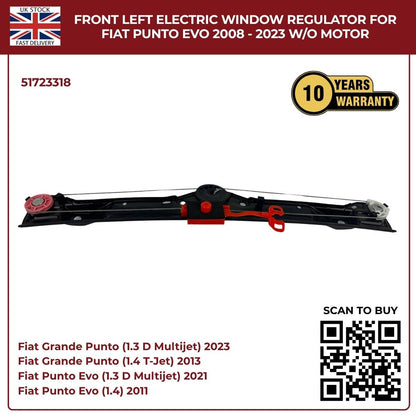 Front Left Electric Window Regulator (No Motor) – Fits Fiat Grande Punto & Punto Evo 2005–2023 | OEM 51723318