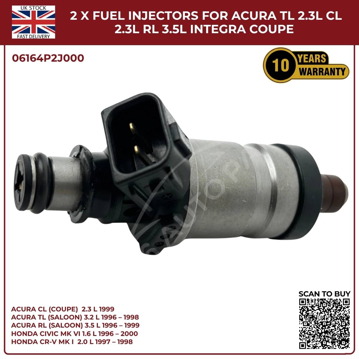2PCS Fuel Injectors for Honda CR‑V MK1 2.0L Petrol (1997‑1998) | OEM 06164‑P2J‑000 Replacement