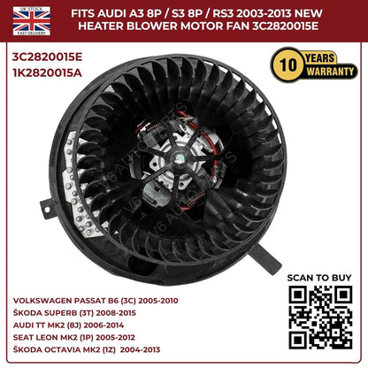 Heater Blower Motor Fan For Audi TT MK2 2006–2014 / A3 8P S3 – OEM 1K2820015A, 3C2820015E