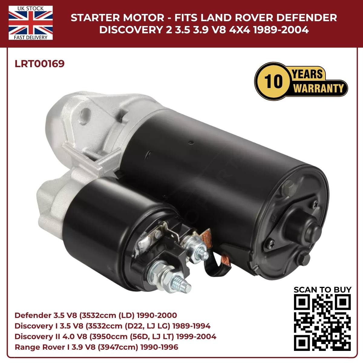 Starter Motor for Land Rover Defender & Discovery V8 (3.5, 3.9, 4.0) – 1989‑2004 | OEM Replacement