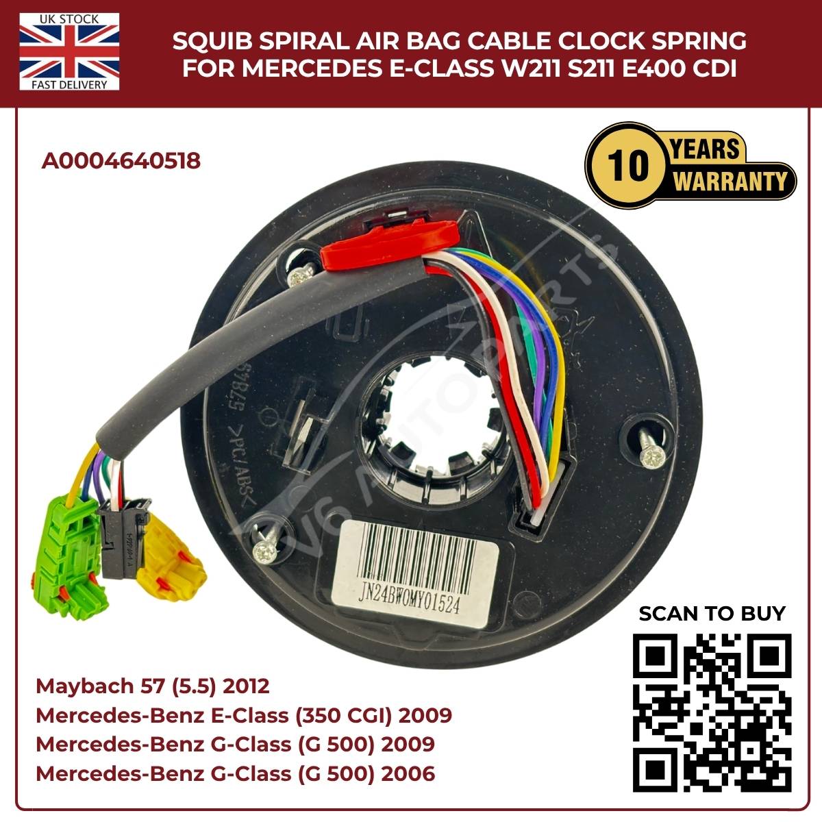 Airbag Clock Spring Spiral Cable A0004640518 for Mercedes-Benz E-Class, G-Class & Maybach