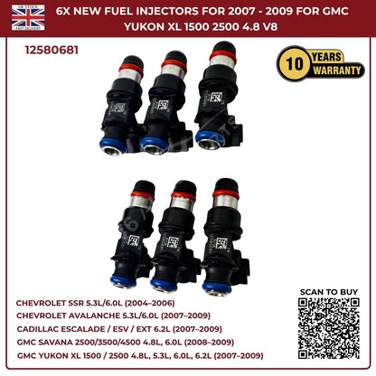 Set of 6 High-Flow Fuel Injectors | Fits 2005–2006 Chevrolet SSR 5.3L & 6.0L V8 Petrol | OEM 12580681 Replacement