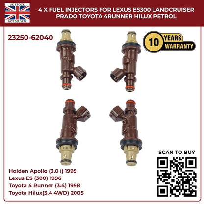 4 x Fuel Injectors For Lexus ES300 Landcruiser Prado Toyota 4Runner Hilux Petrol