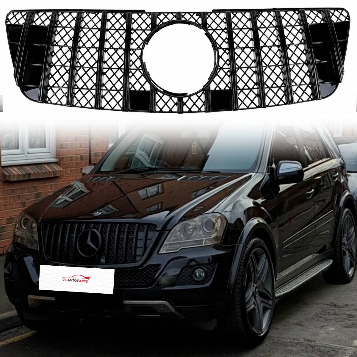 For Mercedes M-Class W164 Front GT Grille – Gloss Black (ML320/ML350/ML550, 2009–2012)